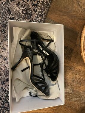 Manolo Blahnik Black Strappy Stiletto Sandals